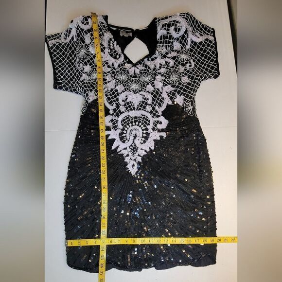Stenay 80s Vintage Silk Sequin Beaded Cocktail Evening Dress Women's Size 12 - Picture 14 of 16